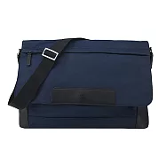 agnes b. 皮革壓紋LOGO尼龍斜背包-大 藍