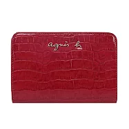agnes b. 鱷魚壓紋拉鍊中夾- 紅