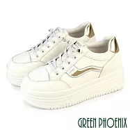 【GREEN PHOENIX】女 休閒鞋 小白鞋 厚底 輕量 真皮 免綁帶 直套式 EU35 金色
