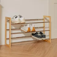 【H&R安室家】台製木紋三層堆疊可延伸鞋架 原木色 SH78B