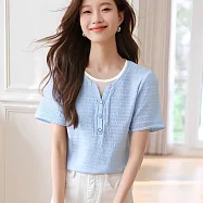 BJ COLLECTION 日系雪纺紋理感拼接假兩件上衣BJC30117 FREE 藍色