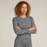 【紐西蘭Icebreaker】女 Oasis 圓領長袖上衣 (羽形律動)-200 M 深藍/雪白