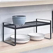 【H&R安室家】台製廚房可堆疊桌面置物架 收納架 加寬款 KC74 黑色