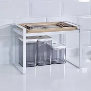 【H&R安室家】台製廚房可堆疊桌面置物架 收納架 加高款 KC75 黑色