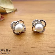 珍珠四葉草S925純銀耳環.白金色.貼耳耳環