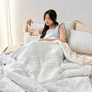 (網路獨家)英國Abelia《紛紛飛花》雙人天絲木漿纖維拼接四件式兩用被床包組-藍色