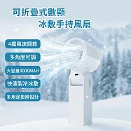 【MCK】可折疊式數顯冰敷手持風扇_電池容量:4000mAh (手持式 冰敷 冷凝 製冷 隨身風扇 掛脖 折疊風扇 冰敷風扇) 白色