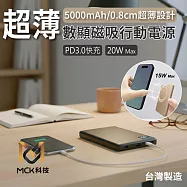 【MCK】超薄數顯磁吸行動電源 5000mAh-多色可選 黑色