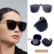 【SUNS】折疊夾片墨鏡 近視專用偏光夾式墨鏡 偏光+抗UV抗藍光 Polarized超輕量僅10g 透灰框黑灰片