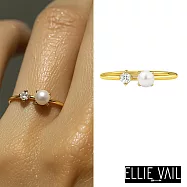 ELLIE VAIL 邁阿密防水珠寶 珍珠白鑽雙墜 金色簡約戒指 Enza Pearl Stone 6號