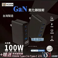 【MCK】3C1A極速100W GaN氮化鎵數顯四孔快充充電器_PD3.0+QC4.0(買贈送磁吸線 雙typec款-60W-2入 4色隨意) 黑色
