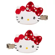 日本三麗鷗Sanrio少女瀏海髮夾 立體造型髮飾2入組A301 086豪華水鑽款(可選凱蒂貓/酷洛米/美樂蒂)Hello Kitty Kuromi Melody 凱蒂貓-紅