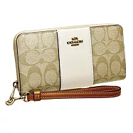 COACH 滿版LOGO防刮皮革長夾-卡其白