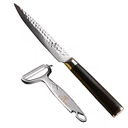 【金門金永利】SK13龍紋捶打大馬士革鋼 水果刀12cm (送鋅合金刨刀)