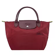 LONGCHAMP LE PLIAGE GREEN系列刺繡短把再生尼龍摺疊水餃包(小) 紅石榴