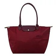 LONGCHAMP LE PLIAGE GREEN系列刺繡長把再生尼龍摺疊水餃包(大) 紅石榴