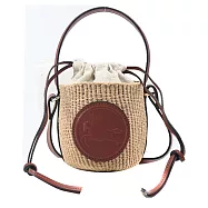 Chloe Horse Medal迷你草編水桶包 棕褐色