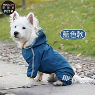摩達客寵物-都會風狗狗全包連身四腳雨衣 多色可選 多尺寸可選 反光條 防水 雨天外出必備 藍色2XL