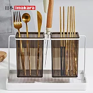 【日本Imakara】多功能餐具瀝水架/筷架/筷子筒- 透黑