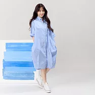 好我_Nancy寬鬆開襟口袋棉質洋裝 FREE 淺藍