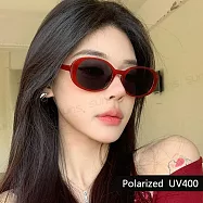 【SUNS】時尚橢圓TR90墨鏡 Polarized偏光墨鏡 流行明星款 顯小臉 輕量/防眩光/遮陽/抗UV400 酒紅色