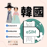 (電子票) 【AOTEX】eSIM韓國7天無限高速網路吃到飽兌換券(MO)【受託代銷】
