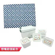 安妮兔 隨身多用箱六件組(長方盒x3+方盒x2+收納箱) UP-D243+防水野餐墊(附提袋) Y-B017
