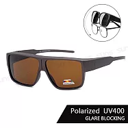 【SUNS】近視用外掛式墨鏡 特大框偏光墨鏡/套鏡 包覆式太陽眼鏡(可套鏡) 抗UV400 防眩光 摩卡茶