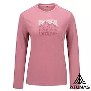 【ATUNAS 歐都納】女款羊毛長袖T恤/透氣排汗/環保印花圖T/大尺碼A1TS2544W- S 灰粉