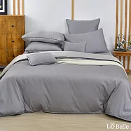 (網路獨家)義大利La Belle《織光雙韻-冷霜灰》加大天絲棉雙色滾邊四件式被套床包組