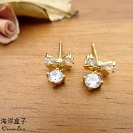 金色蝴蝶結垂墜單鑽S999純銀耳環(垂墜耳環.聖誕禮物)