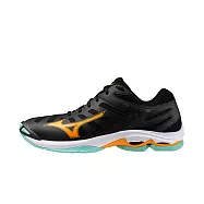 Mizuno 美津濃 Wave Voltage 2 [V1GA246012] 男 排球鞋 包覆 回彈 黑 橘 22.5cm 黑/橘