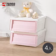 【日本天馬】粉彩河馬口前掀滑蓋收納箱(附造型貼紙)-S-4入- 櫻花粉