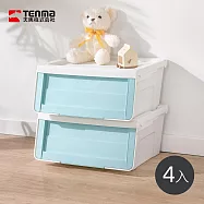 【日本天馬】粉彩河馬口前掀滑蓋收納箱(附造型貼紙)-S-4入- 冰川藍