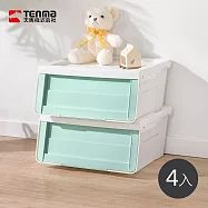 【日本天馬】粉彩河馬口前掀滑蓋收納箱(附造型貼紙)-S-4入- 薄荷綠