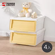 【日本天馬】粉彩河馬口前掀滑蓋收納箱(附造型貼紙)-S-4入- 奶油黃