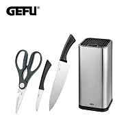 【GEFU】多功能廚房料理工具四件組(水果刀+料理刀+剪刀+刀架)