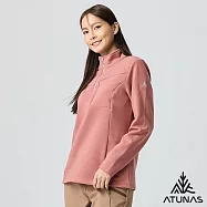 【ATUNAS 歐都納】女款POLARTEC THERMAL PRO透氣快乾保暖長袖拉鍊立領杉/POLO衫/大尺碼A1PS2523W- L 灰粉