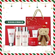 SK-II 暢銷閃耀之禮[洗面乳20g+亮采水30ml+青春露30ml+致臻活膚霜15g+玩偶熊掛飾]附精品禮袋-國際航空版