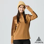 【ATUNAS 歐都納】女款POLARTEC THERMAL PRO透氣快乾保暖長袖拉鍊立領杉/POLO衫/大尺碼A1PS2524W- L 琥珀棕
