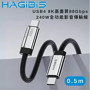 HAGiBiS 海備思USB4 8K高畫質80Gbps 240W全功能影音傳輸線0.5M 黑色