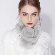 Seoul Show首爾秀 100%獺兔毛三管加厚圍脖真毛皮草圍巾 淺灰