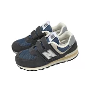 New Balance NB 休閒鞋 574 Wide 中童 寬楦 小朋友 灰 藍 魔鬼氈 麂皮 運動鞋 PV574SGG-W