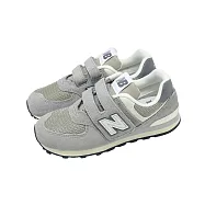 New Balance NB 休閒鞋 574 Wide 中童 寬楦 小朋友 灰 白 魔鬼氈 麂皮 運動鞋 PV574SNV-W