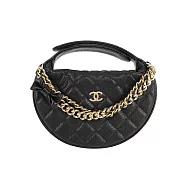 CHANEL CC Logo 蝴蝶結鍊飾牛皮迷你手提彎月包/呼拉圈包_展示品 (黑色)