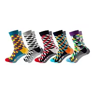 【JAR嚴選】INS男女情侶款潮流時尚圖案趣味個性中筒襪子5入組 立體方格5入組