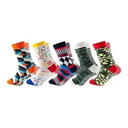 【JAR嚴選】INS男女情侶款潮流時尚圖案趣味個性中筒襪子5入組 幾何圖形5入組