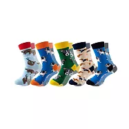 【JAR嚴選】INS男女情侶款潮流時尚圖案趣味個性中筒襪子5入組 趣味動物5入組