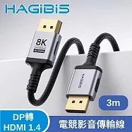 HAGiBiS 海備思DP轉HDMI 1.4版8K 60Hz/240Hz電競影音傳輸線3M 黑色