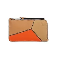 LOEWE Puzzle 經典小牛皮拼色零錢/卡片套_展示品 (暖沙色/橘色)